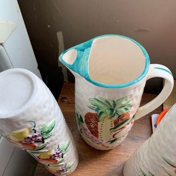 ➡️⭐️Rare⭐️⬅️ Hand-Crafted, FruitJuice/Lemonade Set Serving Pitcher & 6 Tumblers - Picture 7 of 7